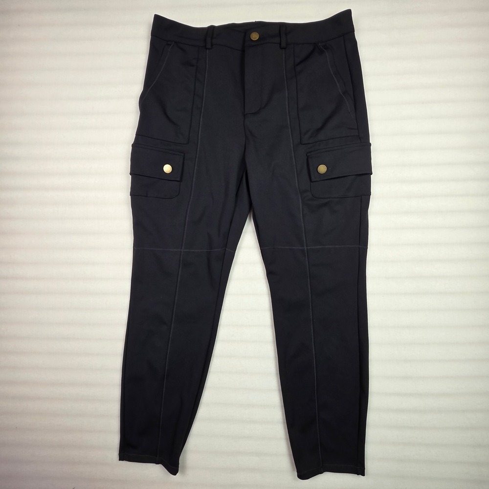 Halara Black High Waisted Cargo Pants Gold Button Seam Detail Tapered L Petite